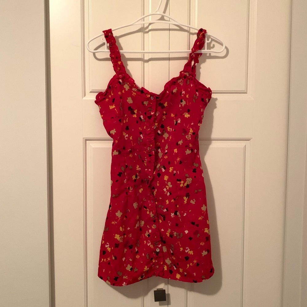 Red floral mini dress